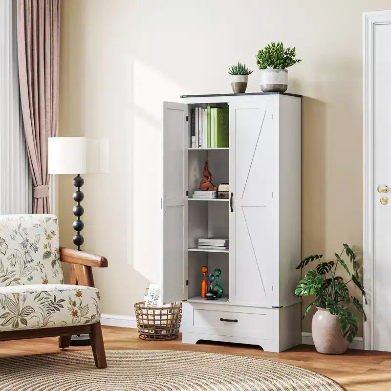 HOMCOM Credenza a 2 Ante da Cucina, Mobile Dispensa Alto con 2 Ante Scorrevole, Ripiani Regolabili e Cassetto