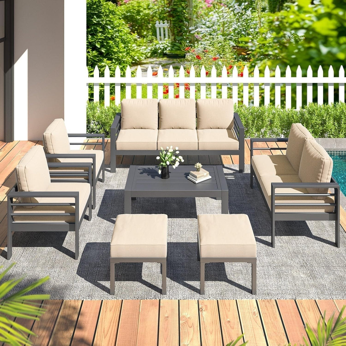 AECOJOY Set di mobili da giardino a 7 pezzi in alluminio Set da conversazione per esterni