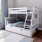 Letto a Castello in Legno Massello Max & Lily, una Piazza e Mezza con Letto Estraibile Contenitore e Scaletta per Bambini