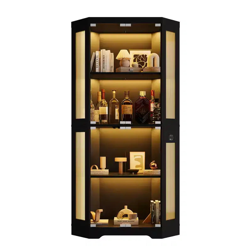 Vetrina in vetro, vetrina a 4 ripiani, vetrina angolare per oggetti da collezione/giocattoli/libri, armadietto contenitore per soggiorno