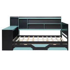 Daybed da gioco completo/queen size con testiera libreria, luci LED, scrivania integrata, cassetti e stazione di ricarica