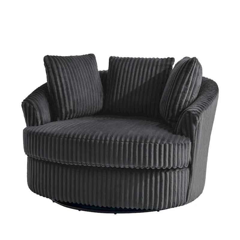 Set di 2 Poltrone Girevoli a Barilotto Oversize da 43" in Velluto a Coste Felpato con Cuscini