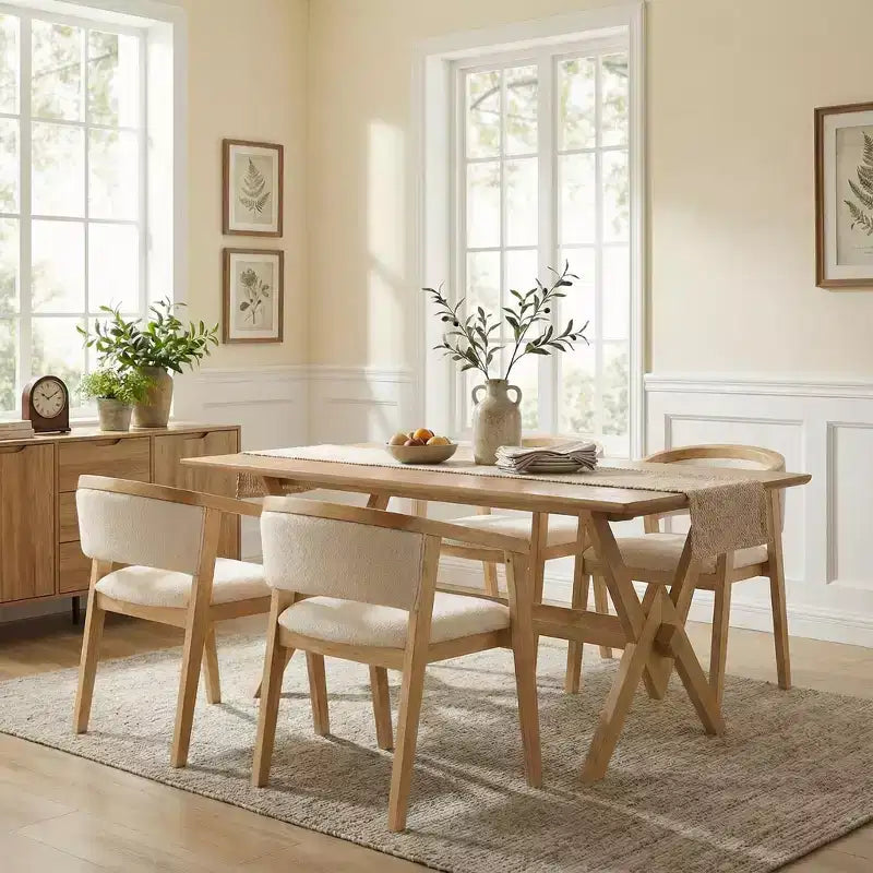 Christopher Knight Home Simon Set da pranzo 5 pezzi in legno di gomma stile Mid-Century moderno con sedie imbottite in bouclé
